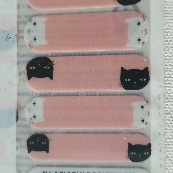 Jamberry Whiskers Light Pink with Black and White Cats Vinyl Nail Wraps - Picture 1 of 4